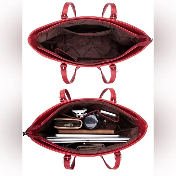 Montana West Tote Shoulder Bag with Wristlet Red and Leopard Print - Picture 5 of 6